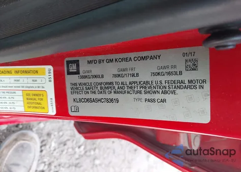 2017 Chevrolet Spark 1Lt Cvt z USA, uszkodzony, nr VIN KL8CD6SA5HC783619